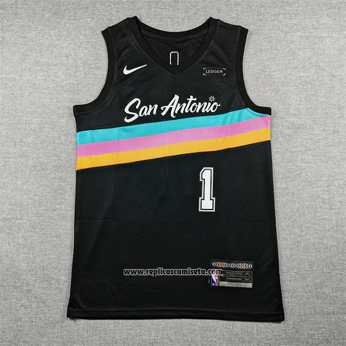 Camiseta San Antonio Spurs Victor Wembanyama NO 1 Ciudad 2025-26 Negro